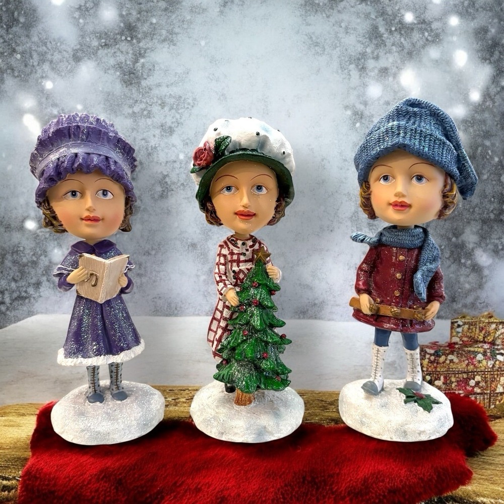 Set Of 3 Christmas Themed Winter Wonderland‎ Bobbing Head Figurines Bobbleheads